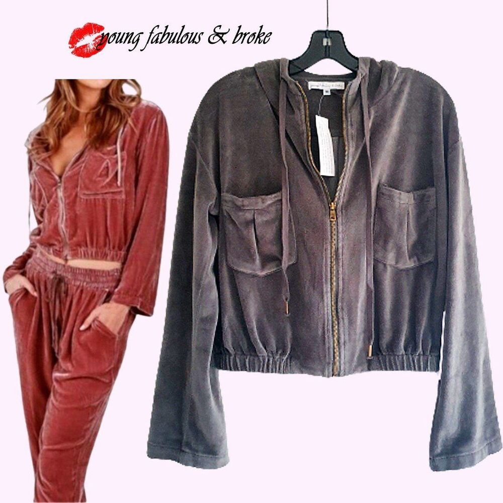 Young Fabulous & Broke NEW Y2K FRITZY Velour Front Zip Hoodie Jacket M